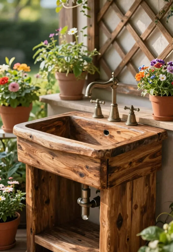 14 Sink Outside Bathroom Ideas For Modern Layouts - 2. Rustic Wooden Sink 1