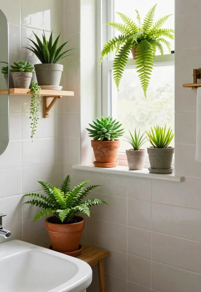 14 Small Bathroom With Shower Ideas That Feel Open - 10. Greenery for Freshness 1