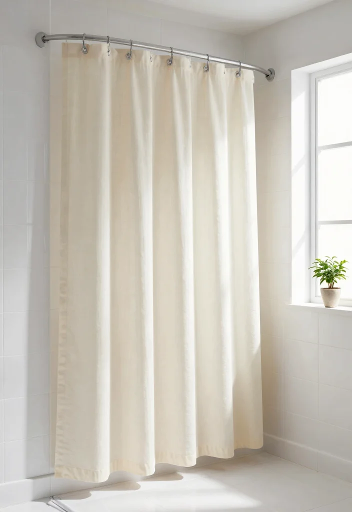 14 Small Bathroom With Shower Ideas That Feel Open - 4. Curved Shower Curtains for Softness 1