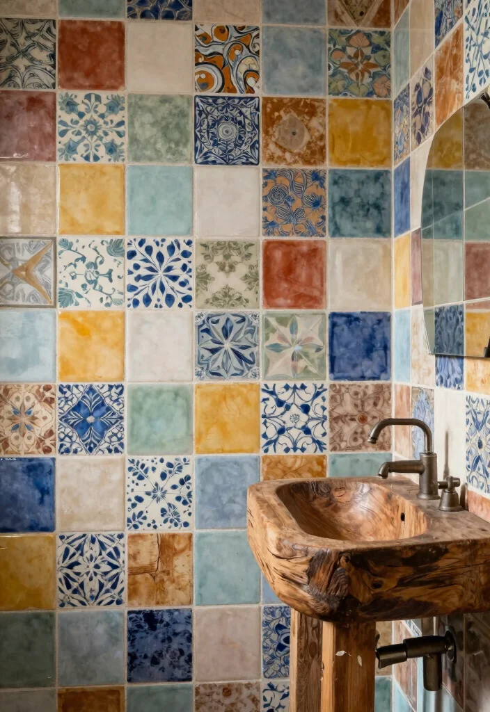 14 Unique Bathroom Tile Ideas That Stand Out - 14. Upcycled Tile Art 1