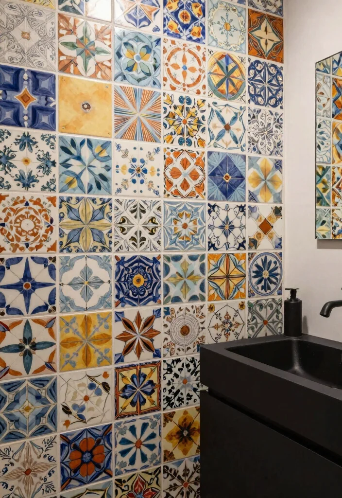 14 Unique Bathroom Tile Ideas That Stand Out - 7. Artistic Statement Tiles 1