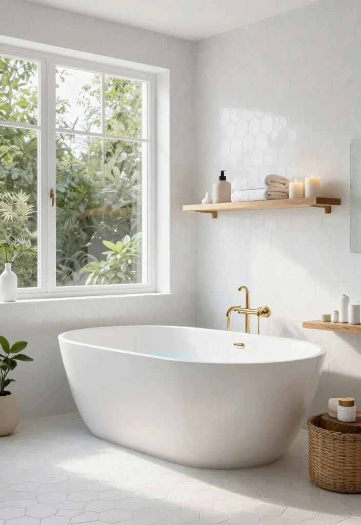 14 White Hexagon Tile Bathroom Ideas With Clean Style - 14. Luxurious Spa-Like Retreat 1