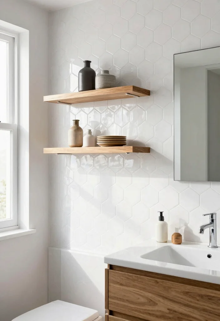 14 White Hexagon Tile Bathroom Ideas With Clean Style - 3. White Hexagon Tile Accent Walls 1