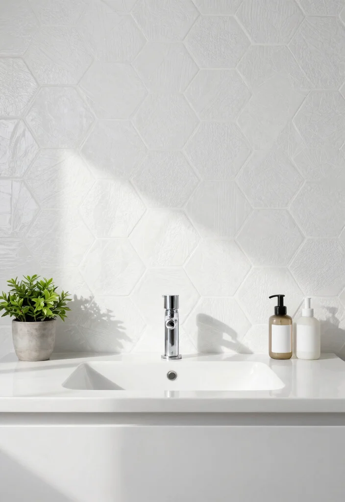 14 White Hexagon Tile Bathroom Ideas With Clean Style - 5. Textured White Hexagon Tiles 1