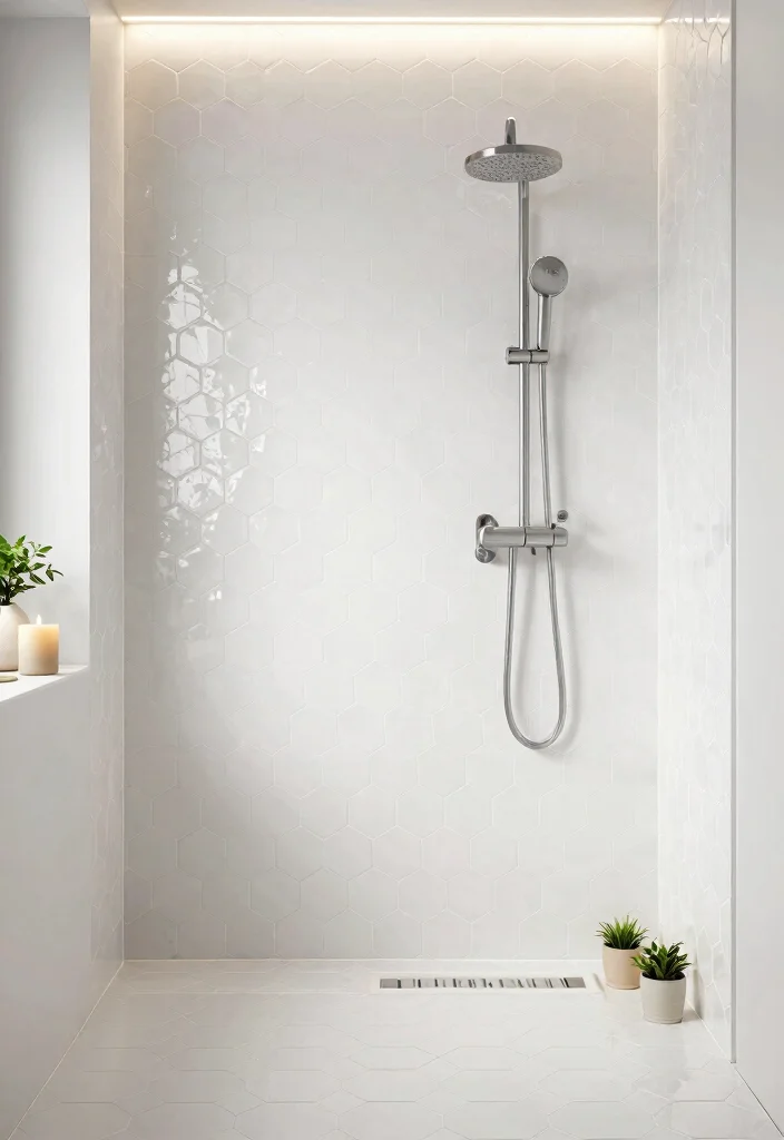 14 White Hexagon Tile Bathroom Ideas With Clean Style - 7. Mixed Tile Finishes 1