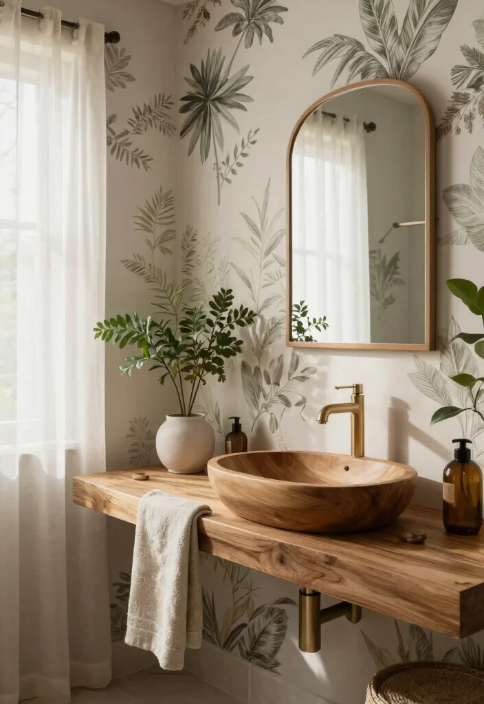 14 Wood Sink Bathroom Ideas With Natural Beauty - 11. Wood Sink with Nature Prints 1