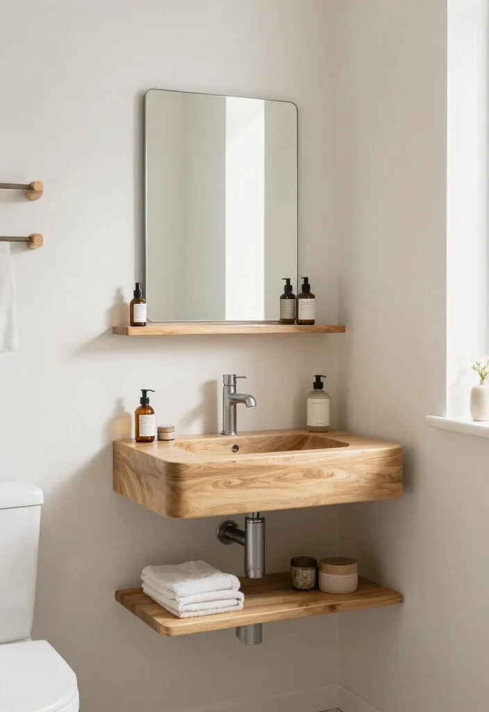 14 Wood Sink Bathroom Ideas With Natural Beauty - 12. Small Space Wood Sink Solutions 1