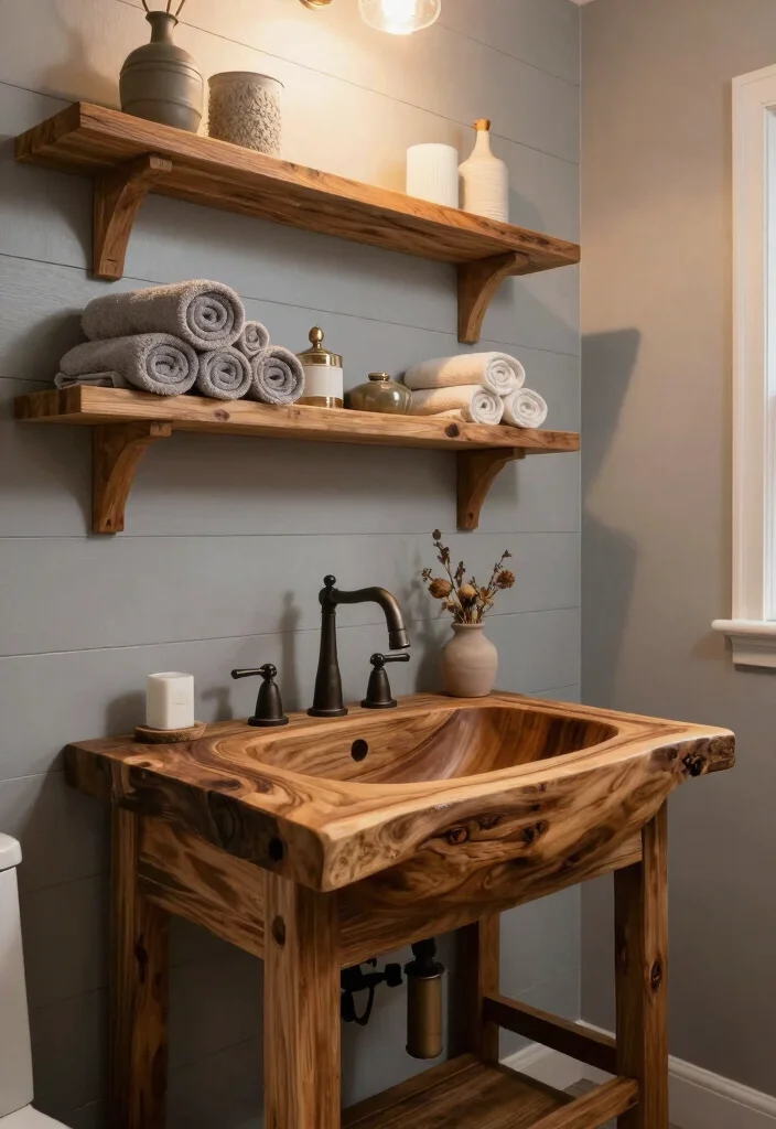 14 Wood Sink Bathroom Ideas With Natural Beauty - 2. Farmhouse Chic Double Sink 1