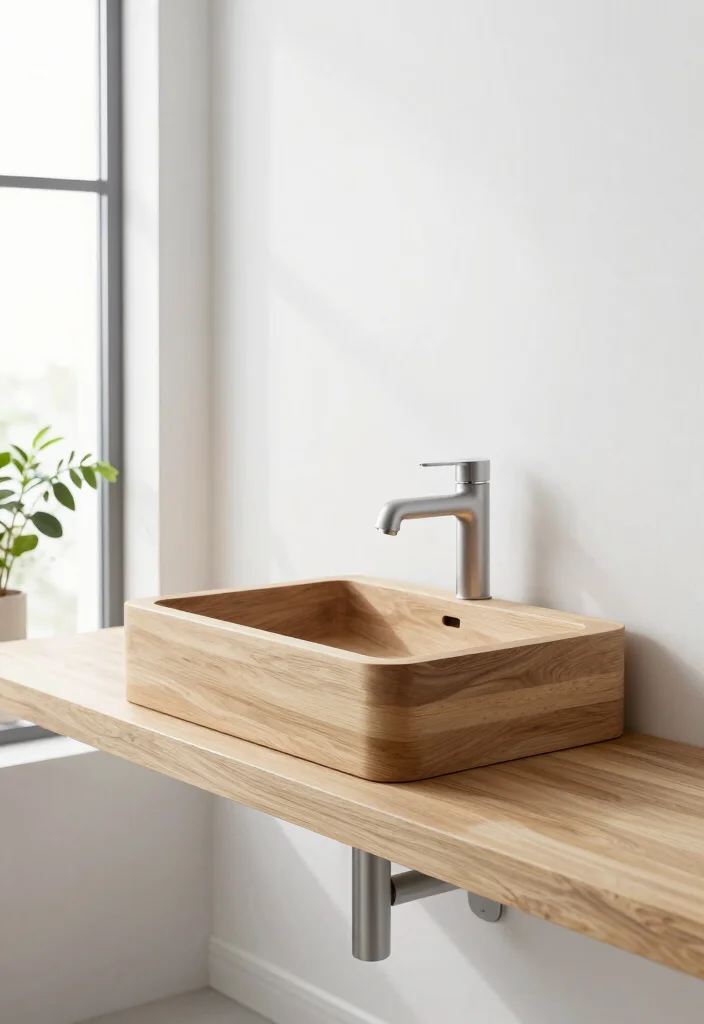 14 Wood Sink Bathroom Ideas With Natural Beauty - 3. Modern Minimalist Wood Sink 1