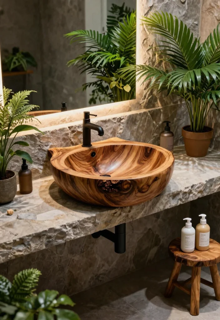 14 Wood Sink Bathroom Ideas With Natural Beauty - 5. Unique Live Edge Wood Sink 1