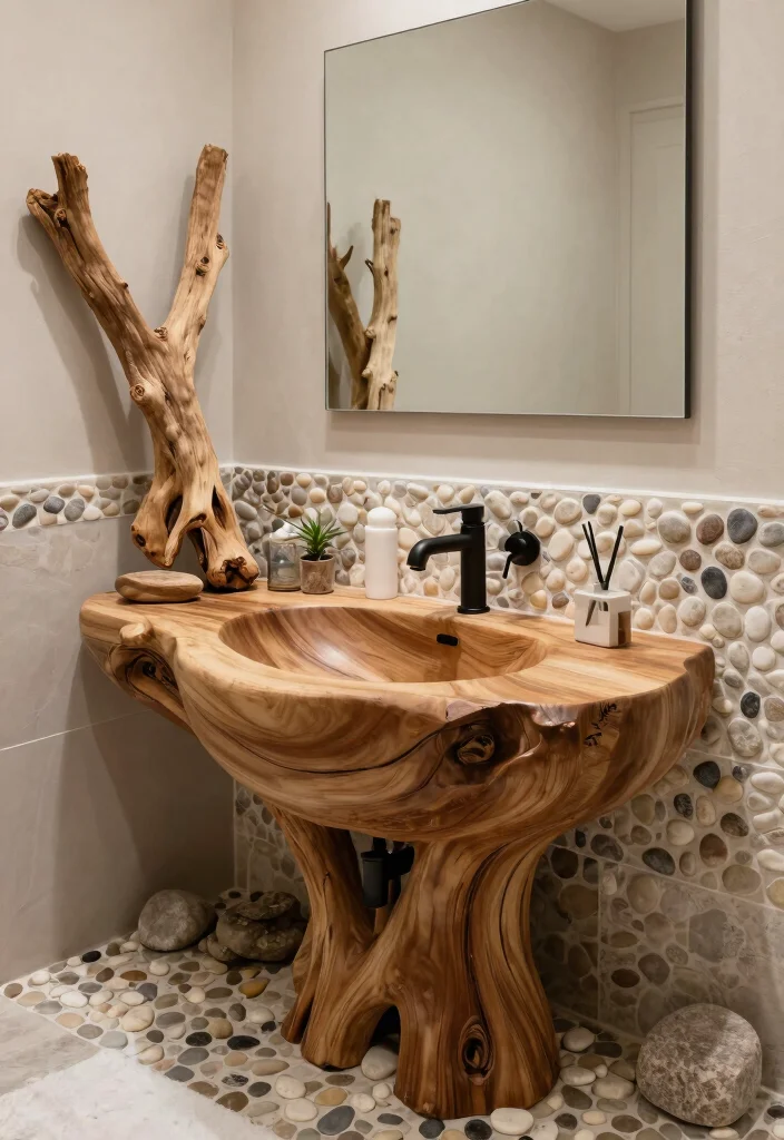 14 Wood Sink Bathroom Ideas With Natural Beauty - 6. Nature-Inspired Wood Sink Features 1