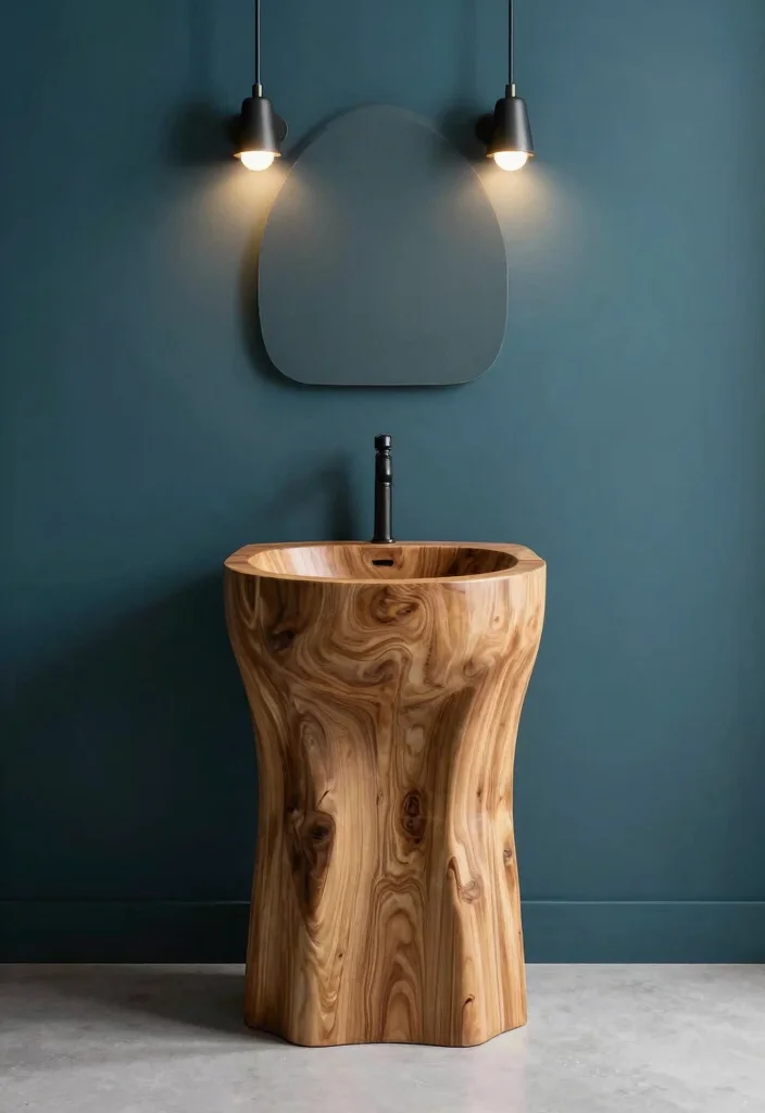 14 Wood Sink Bathroom Ideas With Natural Beauty - 7. Artistic Wood Sink Installation 1