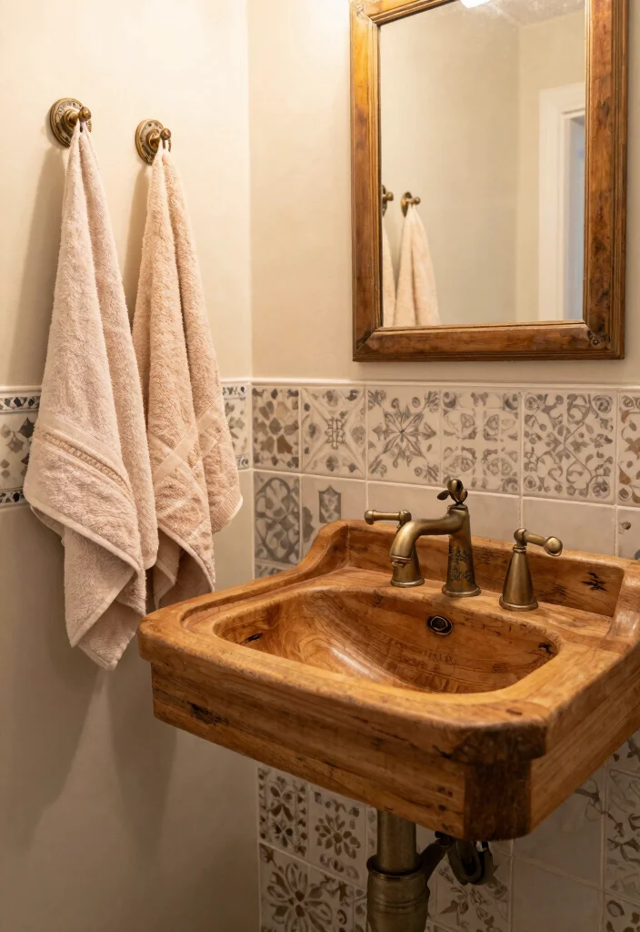 14 Wood Sink Bathroom Ideas With Natural Beauty - 8. Vintage-Inspired Wood Sink 1