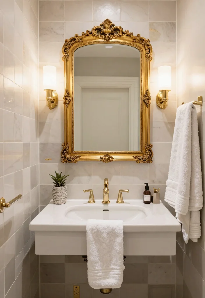 15 Checkered Tile Bathroom Ideas With Vintage Charm - 10. Luxe Metallic Accents 1