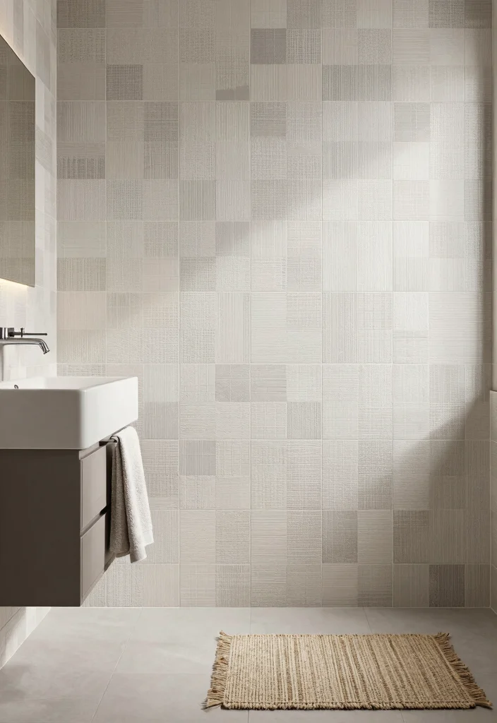 15 Checkered Tile Bathroom Ideas With Vintage Charm - 12. Subtle Textured Tiles 1