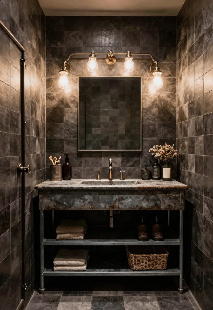 15 Checkered Tile Bathroom Ideas With Vintage Charm - 14. Industrial Chic Fusion 1