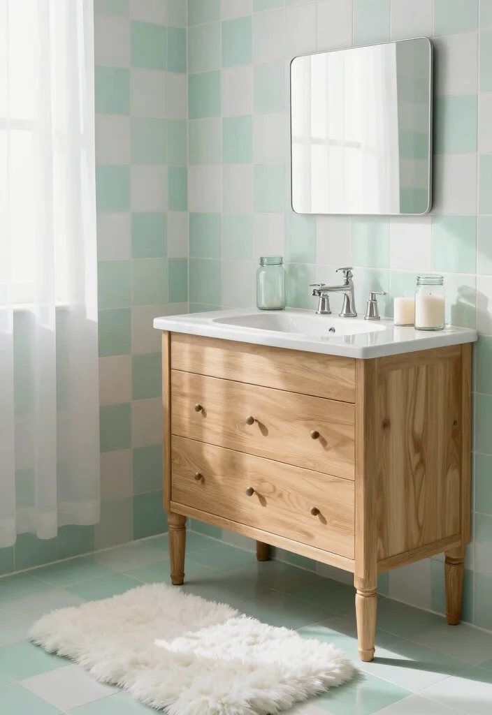 15 Checkered Tile Bathroom Ideas With Vintage Charm - 2. Charming Pastel Patterns 1