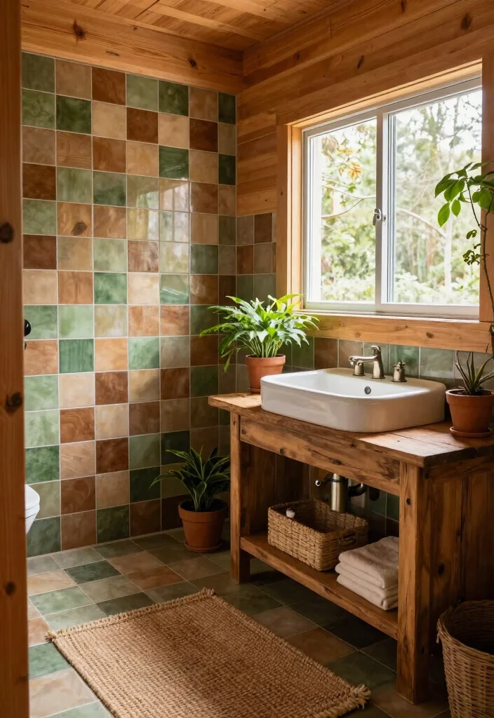 15 Checkered Tile Bathroom Ideas With Vintage Charm - 7. Cozy Cabin Retreat 1
