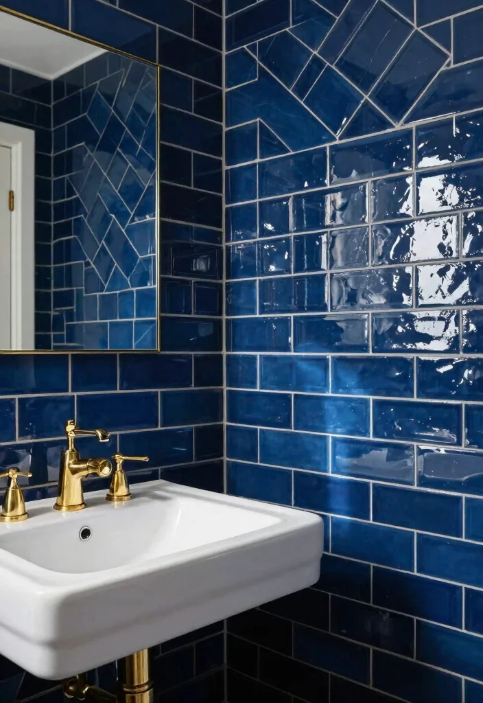 15 Dark Blue Bathroom Tile Ideas With Moody Elegance - 2. Classic Subway Tile with a Twist 1