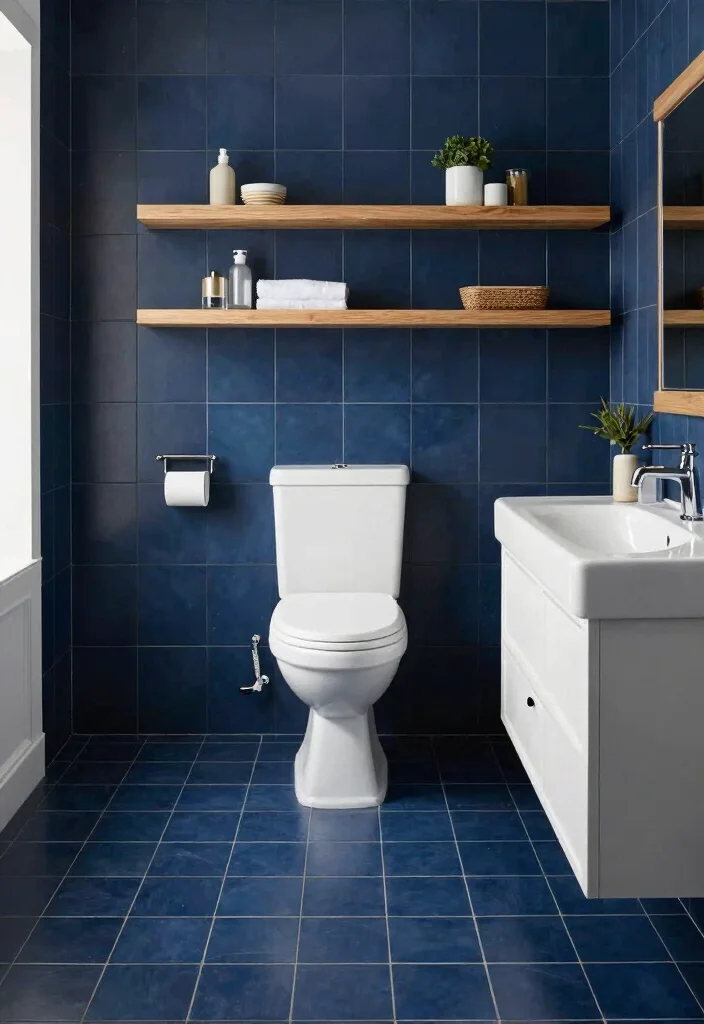15 Dark Blue Bathroom Tile Ideas With Moody Elegance - 5. Dark Blue and White Combo 1