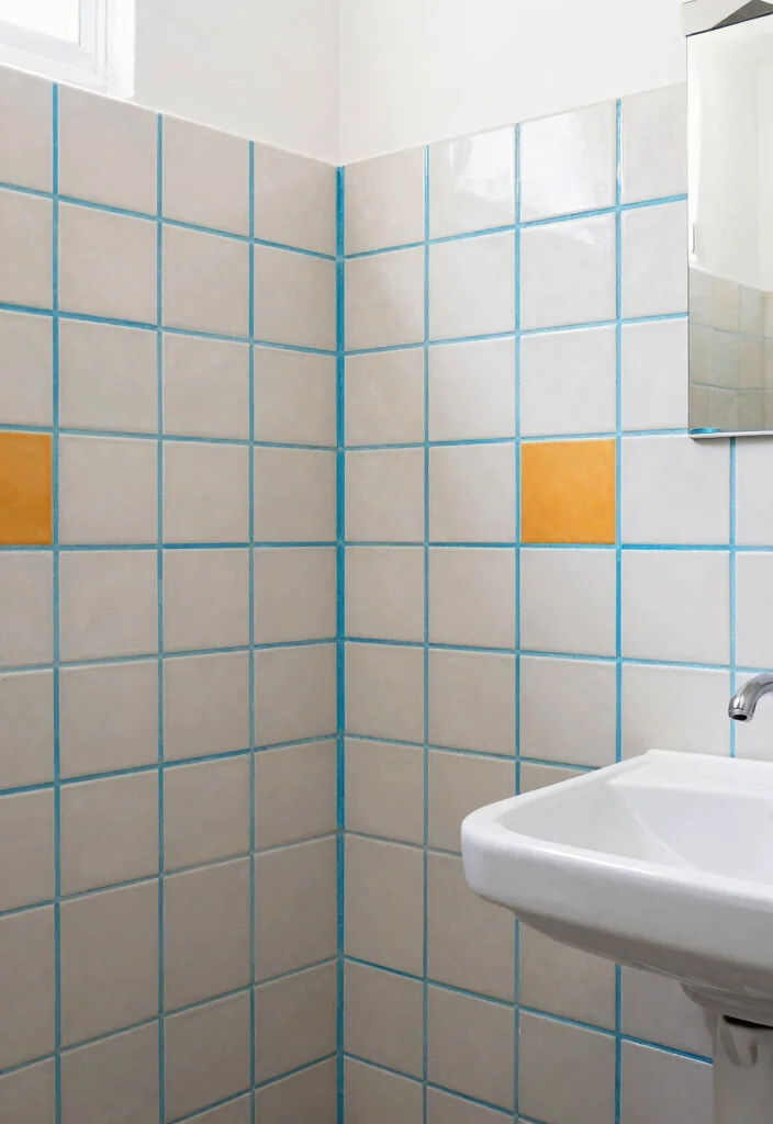 15 Mid Century Modern Bathroom Tile Ideas With Retro Cool - 11. Colorful Grout for Bright Accents 1