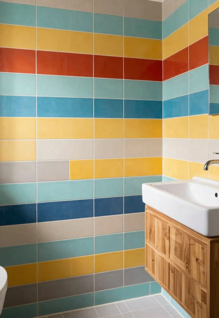 15 Mid Century Modern Bathroom Tile Ideas With Retro Cool - 12. Bold Color Blocks 1