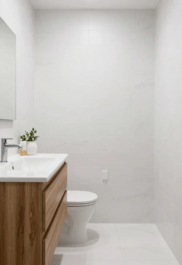 15 Mid Century Modern Bathroom Tile Ideas With Retro Cool - 13. Minimalist White with a Twist 1