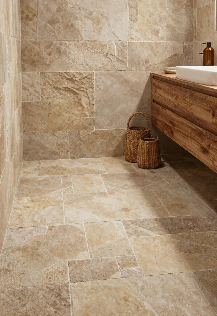 15 Mid Century Modern Bathroom Tile Ideas With Retro Cool - 15. Vintage Stone Look 1