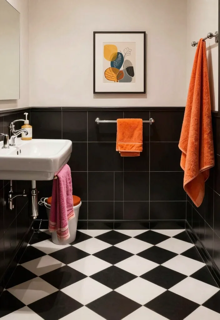 15 Mid Century Modern Bathroom Tile Ideas With Retro Cool - 2. Classic Black and White Checks 1