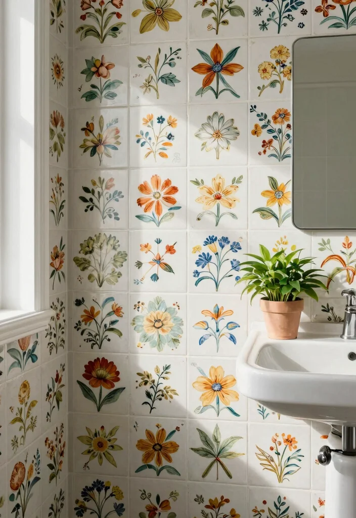 15 Mid Century Modern Bathroom Tile Ideas With Retro Cool - 3. Retro Floral Patterns 1
