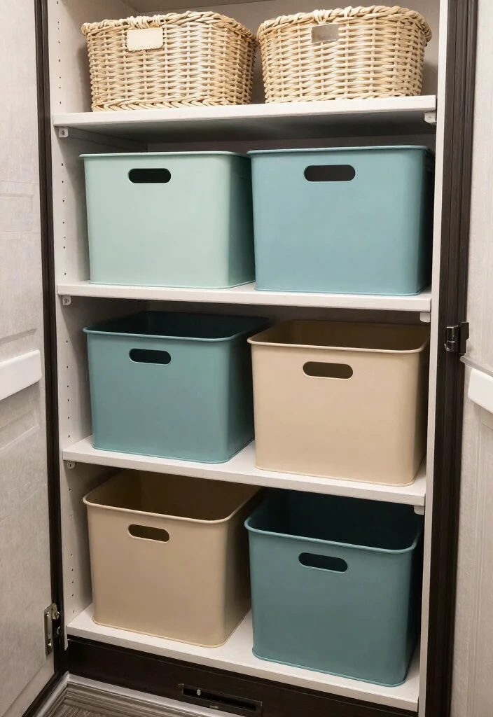 15 Mobile Home Bathroom Ideas For Small Spaces - 9. Stylish Storage Bins 1