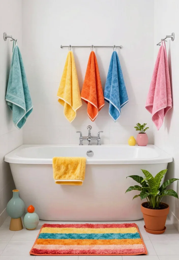 15 Small Bathroom Ideas With A Bathtub That Actually Work - 14. Colorful Accents Around the Bathtub 1