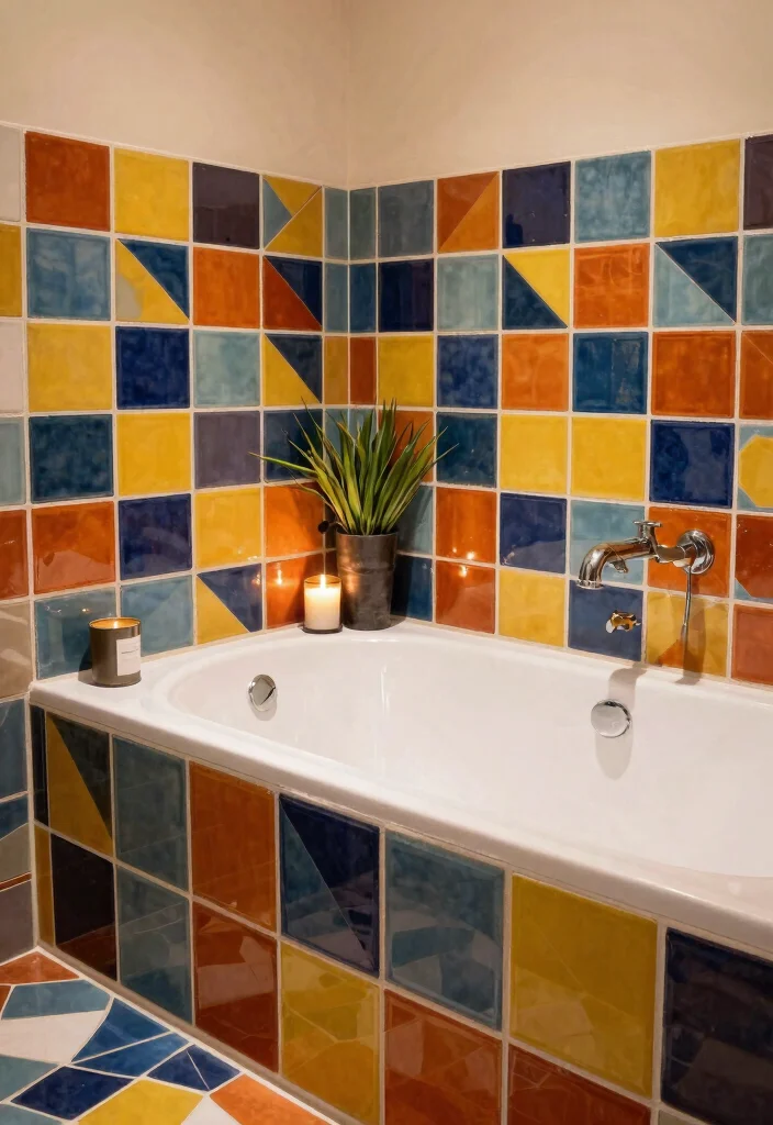 15 Small Bathroom Ideas With A Bathtub That Actually Work - 7. Bold Tile Design Around Bathtub 1
