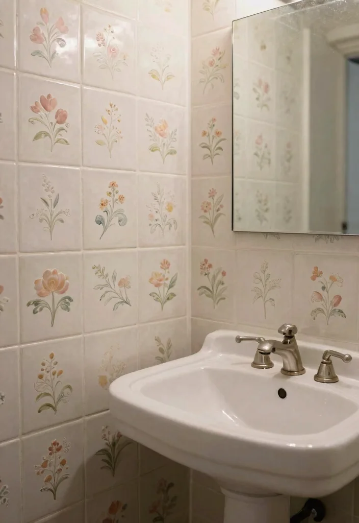 15 Small Tile Bathroom Ideas With Big Impact - 12. Vintage Stencils 1