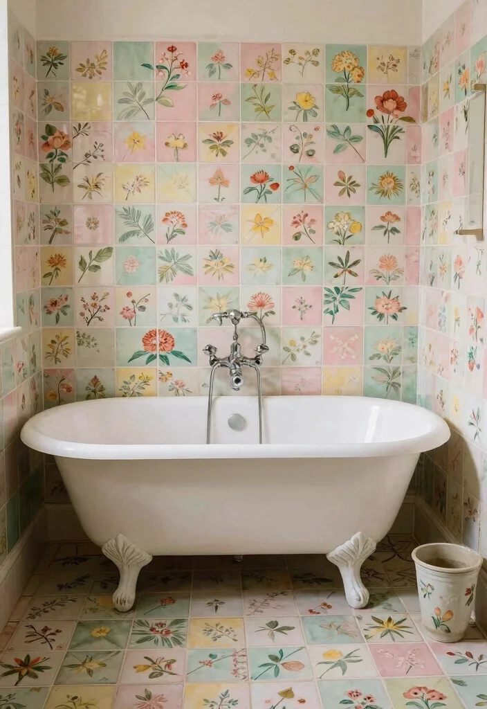 15 Small Tile Bathroom Ideas With Big Impact - 5. Vintage Floral Tiles 1