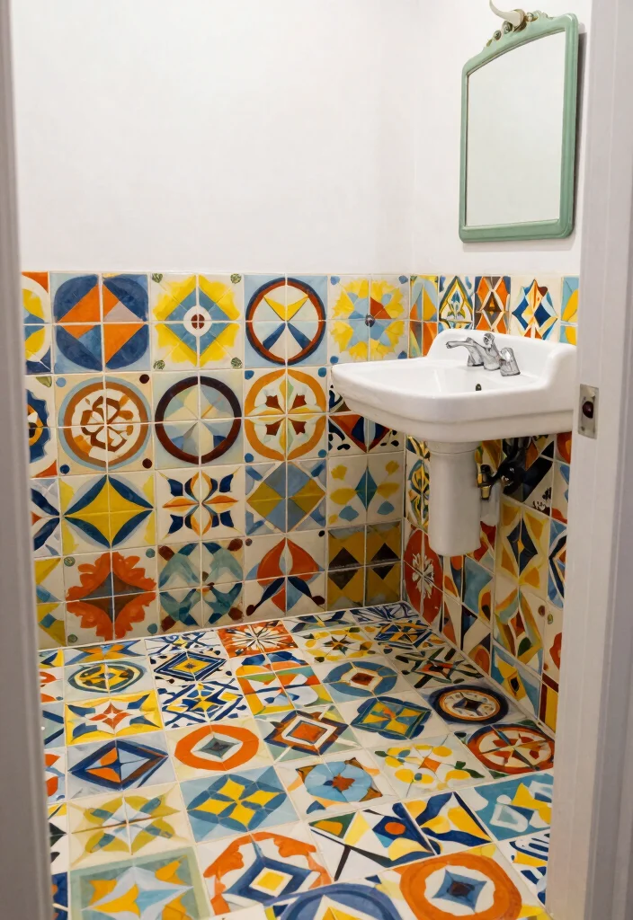 15 Small Tile Bathroom Ideas With Big Impact - 8. Retro Patterns 1