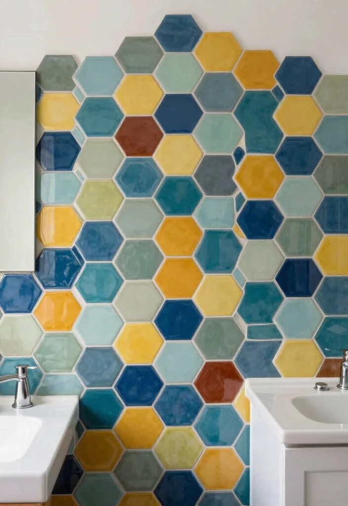16 Hexagon Tile Bathroom Ideas With Modern Geometry - 14. Creative Backsplash Ideas 1