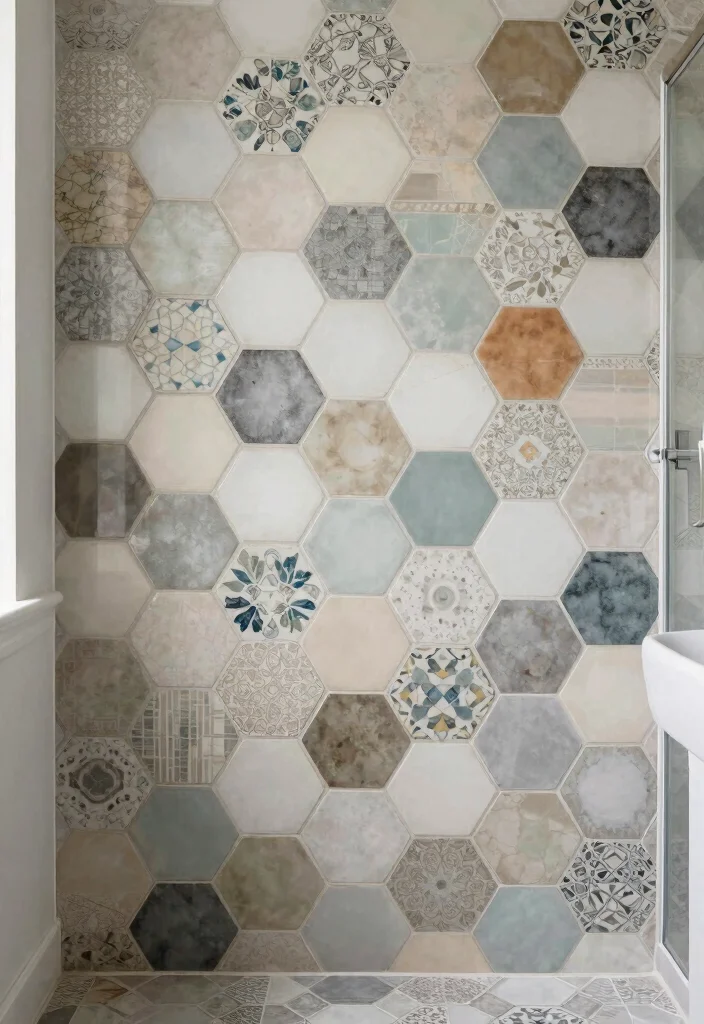 16 Hexagon Tile Bathroom Ideas With Modern Geometry - 15. Custom Patterns for Personalized Spaces 1