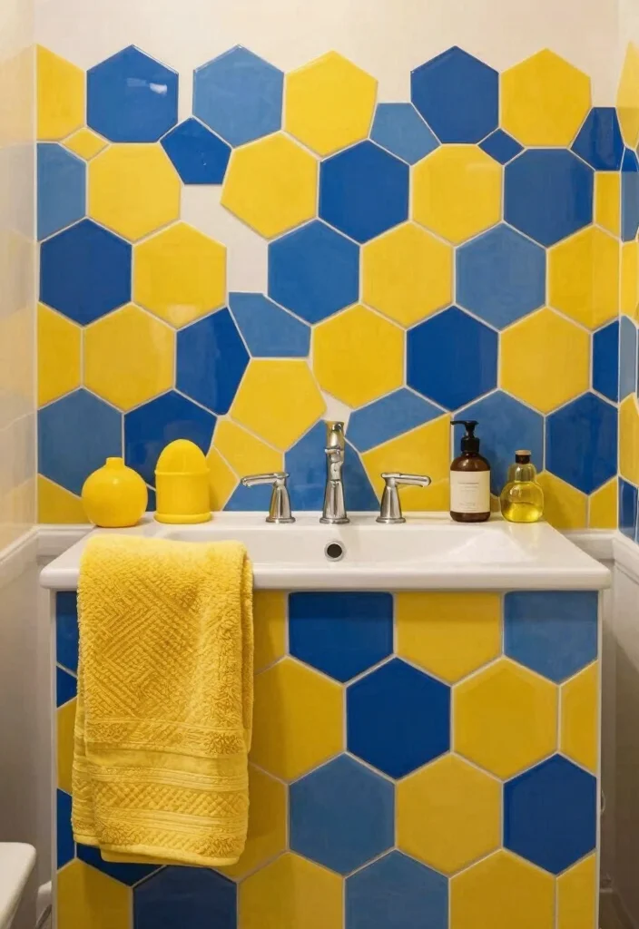 16 Hexagon Tile Bathroom Ideas With Modern Geometry - 3. Bold Color Pop 1