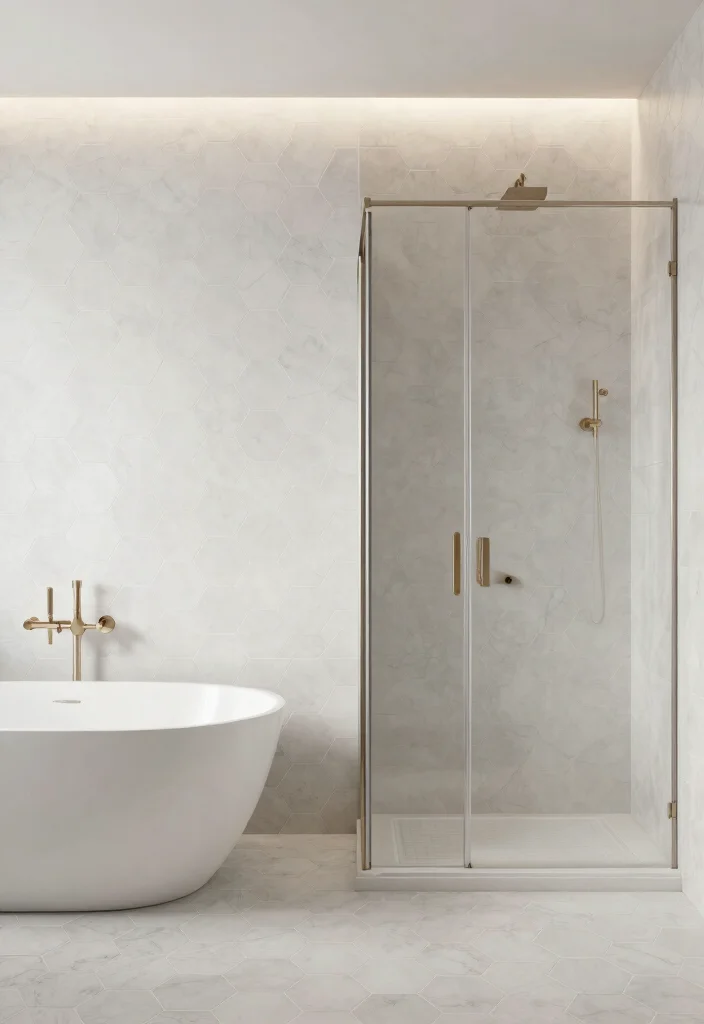 16 Hexagon Tile Bathroom Ideas With Modern Geometry - 4. Minimalist Zen Retreat 1