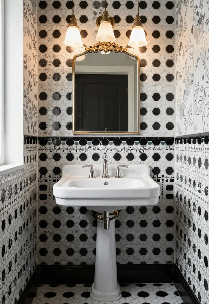 16 Hexagon Tile Bathroom Ideas With Modern Geometry - 5. Vintage Charm with a Modern Twist 1