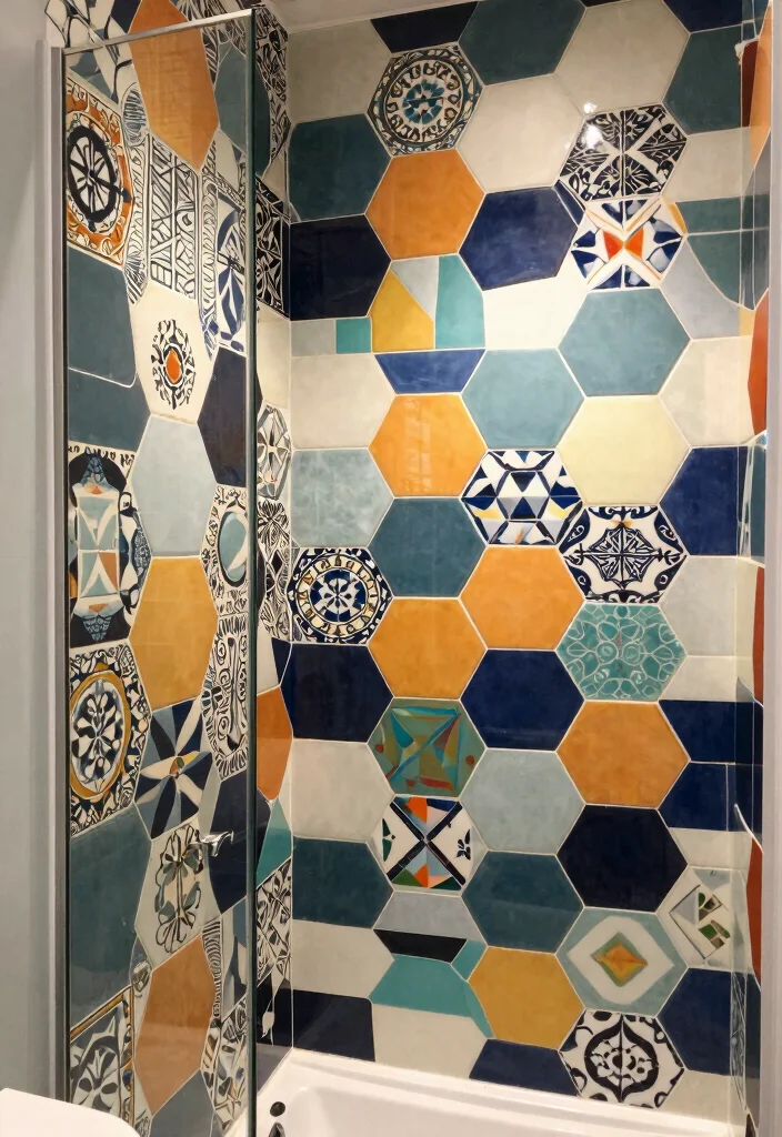 16 Hexagon Tile Bathroom Ideas With Modern Geometry - 6. Geometric Playfulness 1