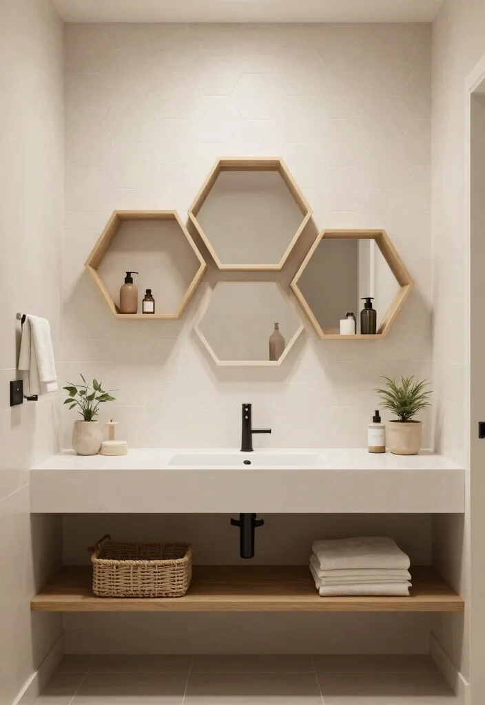 16 Hexagon Tile Bathroom Ideas With Modern Geometry - 8. Smart Storage Solutions 1