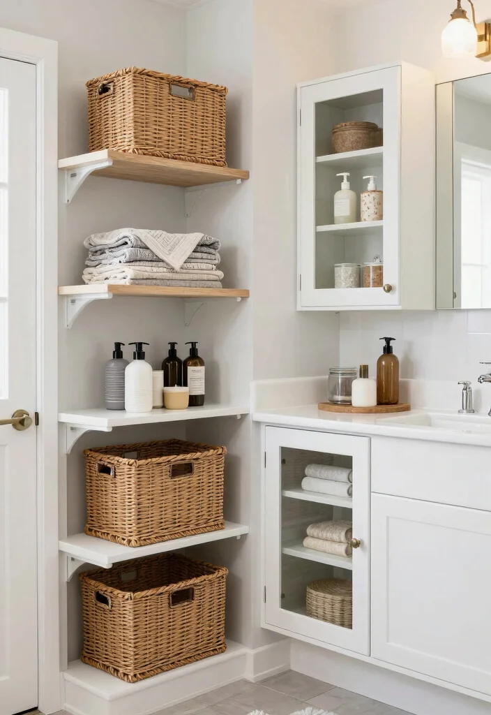 16 Joanna Gaines Bathroom Ideas With Farmhouse Soul - 13. Thoughtful Storage Solutions 1