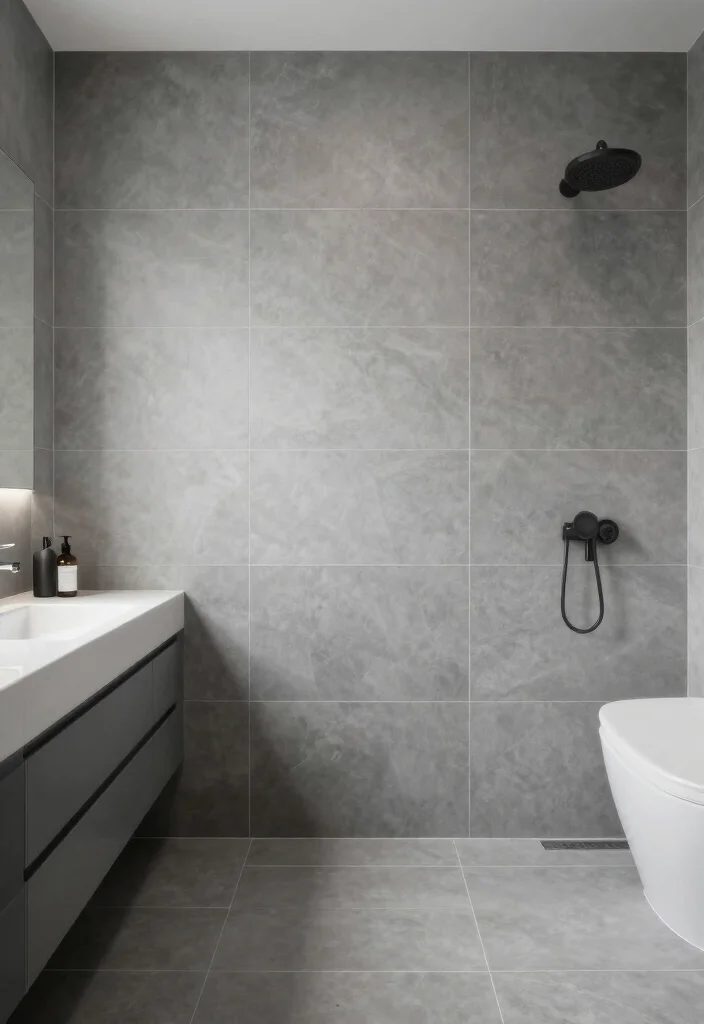 16 Painted Tile Bathroom Ideas Before And After Inspiration - 10. Minimalist Monochrome 1
