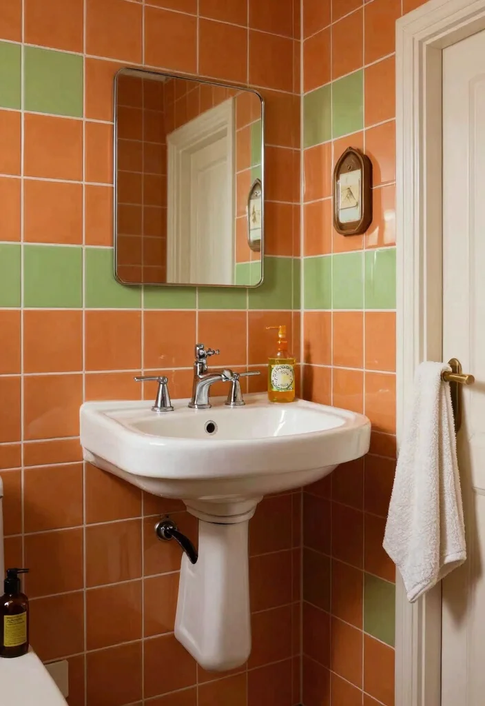 16 Painted Tile Bathroom Ideas Before And After Inspiration - 12. Retro 70s Revival 1