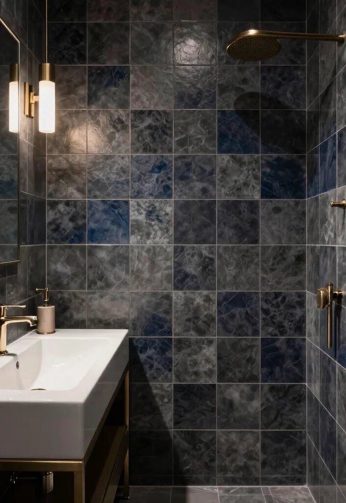16 Painted Tile Bathroom Ideas Before And After Inspiration - 16. Sophisticated Dark Hues 1
