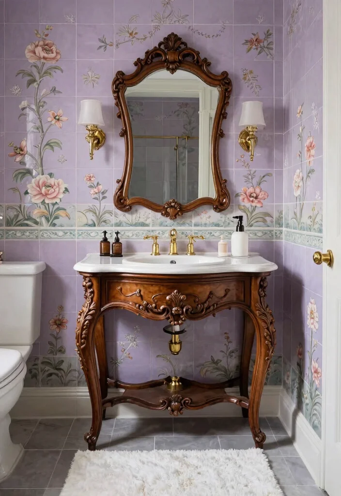 16 Painted Tile Bathroom Ideas Before And After Inspiration - 3. Elegant Victorian Patterns 1