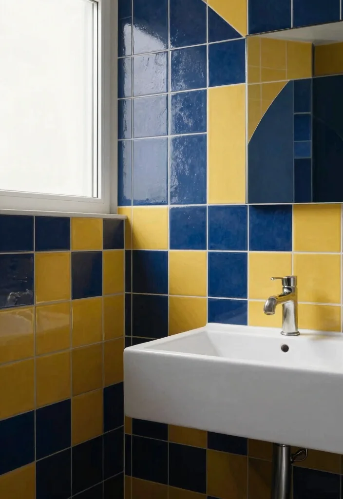 16 Painted Tile Bathroom Ideas Before And After Inspiration - 4. Bold Geometric Designs 1