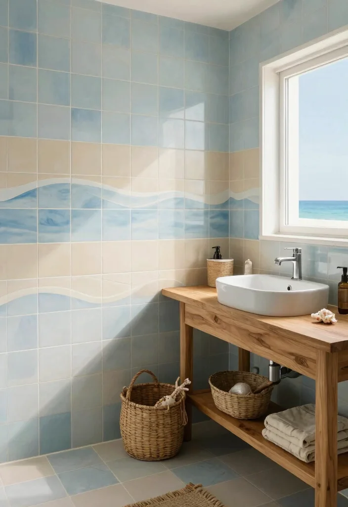 16 Painted Tile Bathroom Ideas Before And After Inspiration - 6. Coastal Inspiration 1